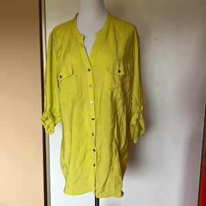 JM Collection lime yellow button blouse. Size 16